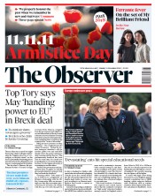The Observer (UK) Newspaper Front Page for 11 November 2018