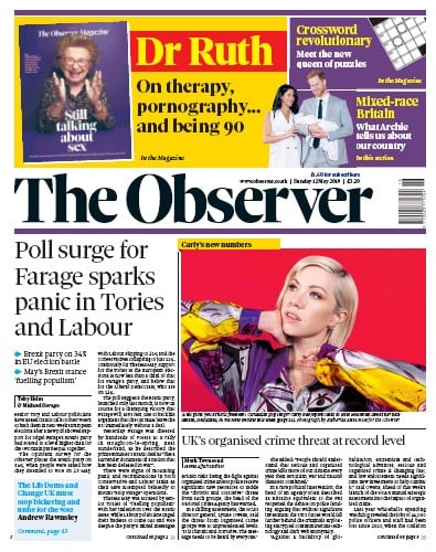 The Observer Newspaper Front Page (UK) for 12 May 2019