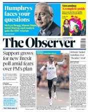 The Observer (UK) Newspaper Front Page for 13 October 2019