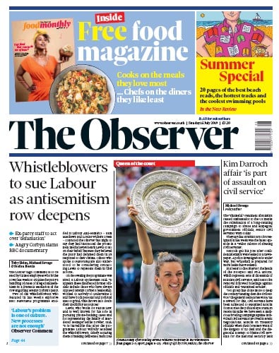 The Observer Newspaper Front Page (UK) for 14 July 2019