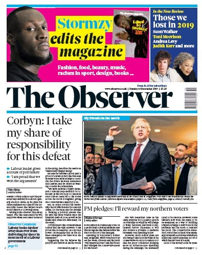 The Observer Newspaper Front Page (UK) for 15 December 2019