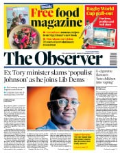 The Observer (UK) Newspaper Front Page for 15 September 2019