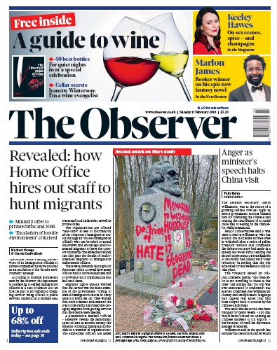 The Observer Newspaper Front Page (UK) for 17 February 2019
