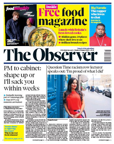 The Observer Newspaper Front Page (UK) for 19 January 2020