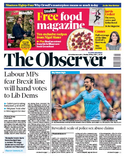 The Observer Newspaper Front Page (UK) for 19 May 2019
