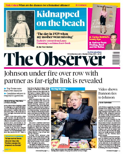 The Observer Newspaper Front Page (UK) for 23 June 2019