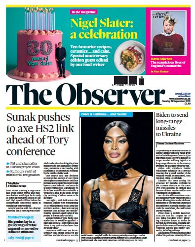 The Observer Newspaper Front Page (UK) for 24 September 2023