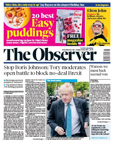 The Observer Newspaper Front Page (UK) for 26 May 2019