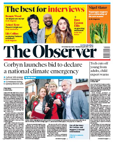 The Observer Newspaper Front Page (UK) for 28 April 2019