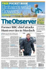 The Observer (UK) Newspaper Front Page for 29 April 2012