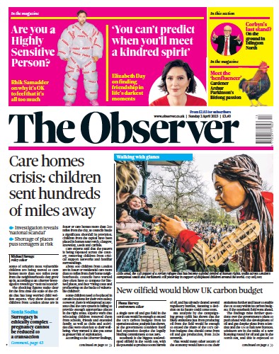 The Observer Newspaper Front Page (UK) for 2 April 2023