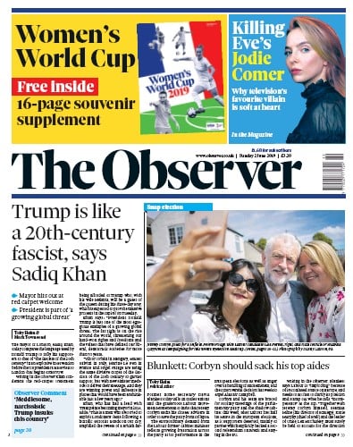 The Observer Newspaper Front Page (UK) for 2 June 2019