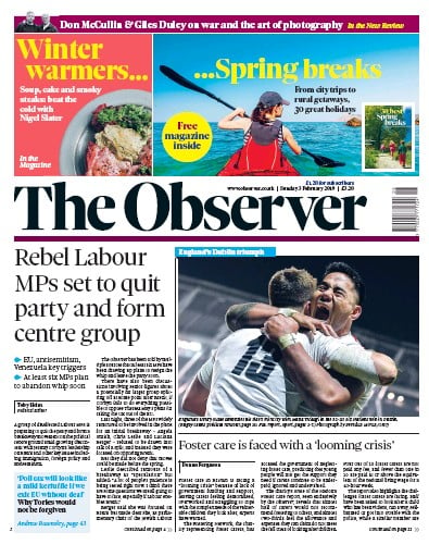 The Observer Newspaper Front Page (UK) for 3 February 2019