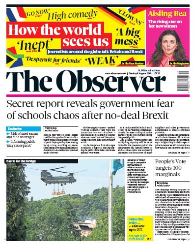 The Observer Newspaper Front Page (UK) for 4 August 2019