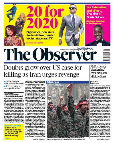 The Observer Newspaper Front Page (UK) for 5 January 2020