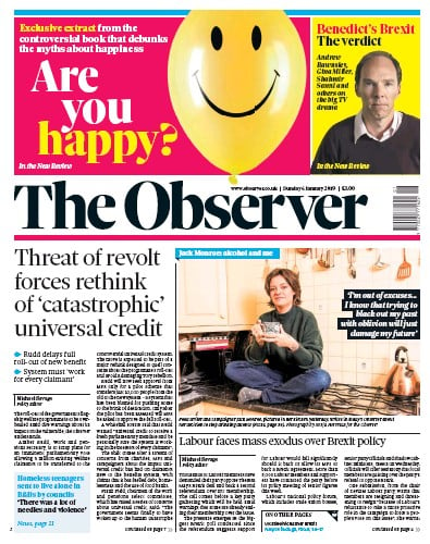 The Observer Newspaper Front Page (UK) for 6 January 2019