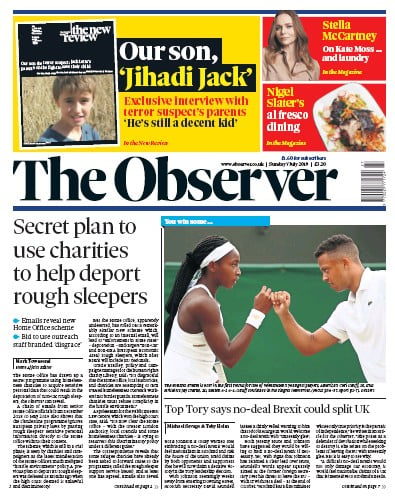 The Observer Newspaper Front Page (UK) for 7 July 2019