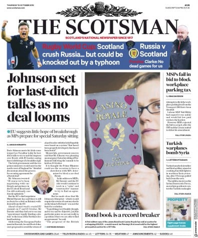 The Scotsman Newspaper Front Page (UK) for 10 October 2019