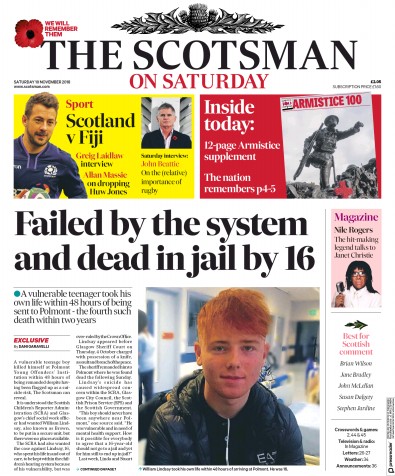 The Scotsman Newspaper Front Page (UK) for 10 November 2018