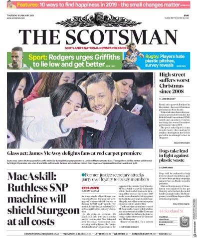 The Scotsman Newspaper Front Page (UK) for 10 January 2019