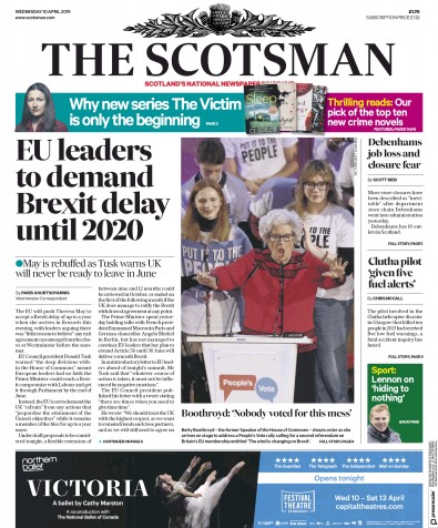 The Scotsman Newspaper Front Page (UK) for 10 April 2019