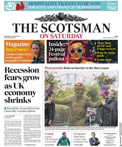 The Scotsman Newspaper Front Page (UK) for 10 August 2019