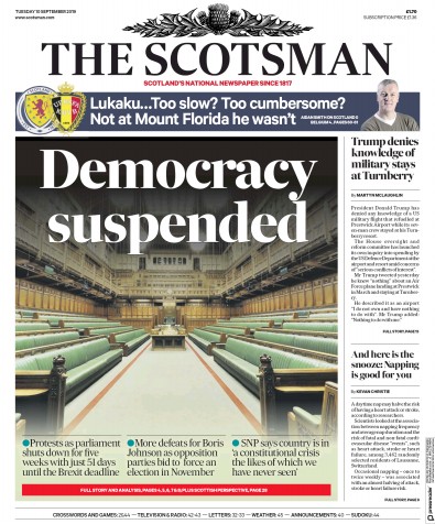 The Scotsman Newspaper Front Page (UK) for 10 September 2019