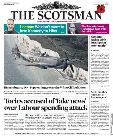 The Scotsman Newspaper Front Page (UK) for 11 November 2019