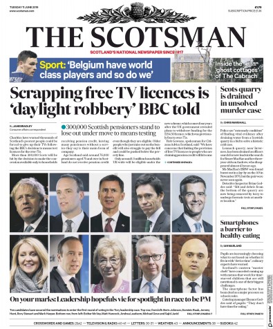 The Scotsman Newspaper Front Page (UK) for 11 June 2019