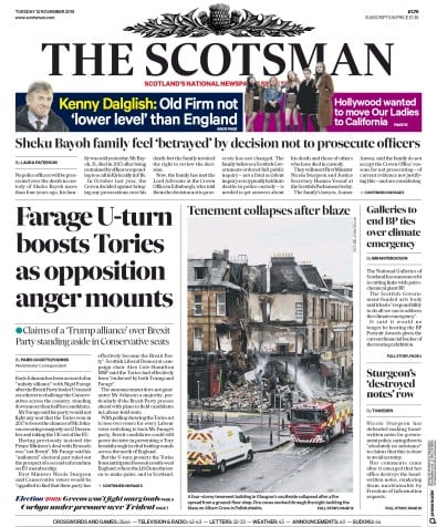 The Scotsman Newspaper Front Page (UK) for 12 November 2019