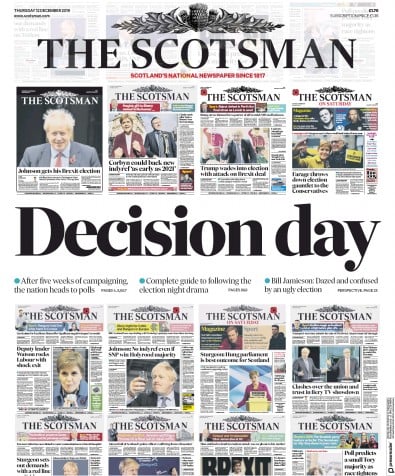 The Scotsman Newspaper Front Page (UK) for 12 December 2019