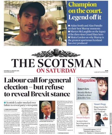 The Scotsman Newspaper Front Page (UK) for 12 January 2019