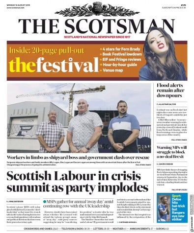 The Scotsman Newspaper Front Page (UK) for 12 August 2019