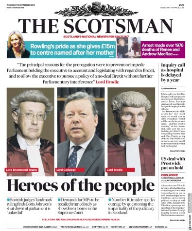 The Scotsman Newspaper Front Page (UK) for 12 September 2019
