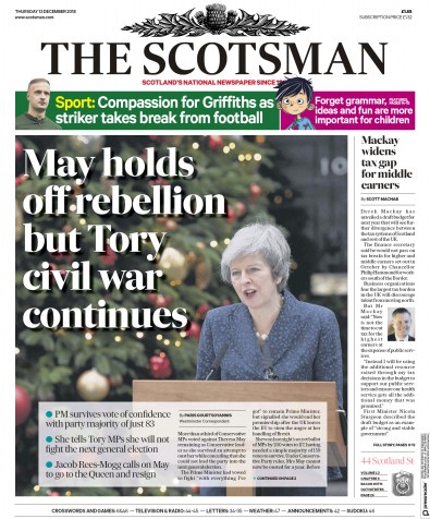 The Scotsman Newspaper Front Page (UK) for 13 December 2018
