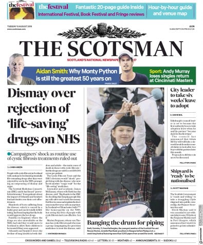 The Scotsman Newspaper Front Page (UK) for 13 August 2019