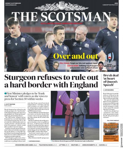 The Scotsman Newspaper Front Page (UK) for 14 October 2019