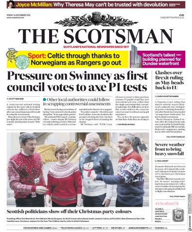 The Scotsman Newspaper Front Page (UK) for 14 December 2018