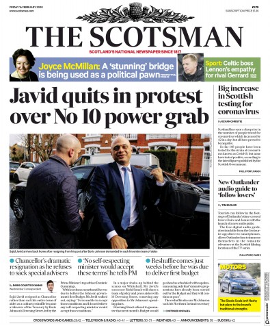 The Scotsman Newspaper Front Page (UK) for 14 February 2020