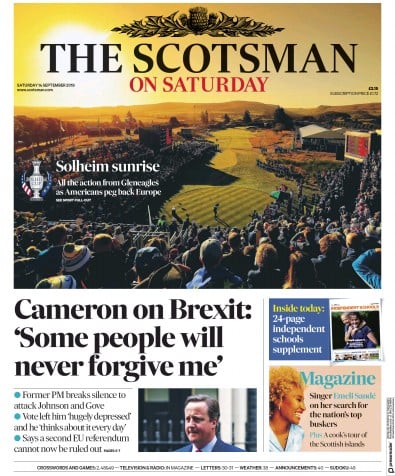 The Scotsman Newspaper Front Page (UK) for 14 September 2019