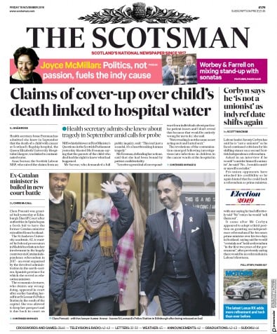 The Scotsman Newspaper Front Page (UK) for 15 November 2019