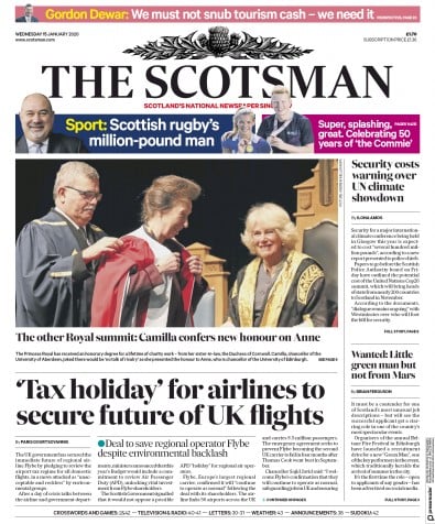 The Scotsman Newspaper Front Page (UK) for 15 January 2020