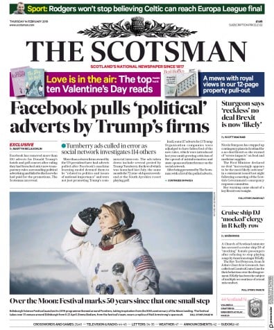 The Scotsman Newspaper Front Page (UK) for 15 February 2019