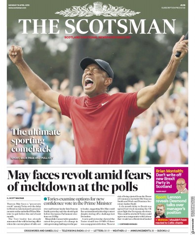 The Scotsman Newspaper Front Page (UK) for 15 April 2019