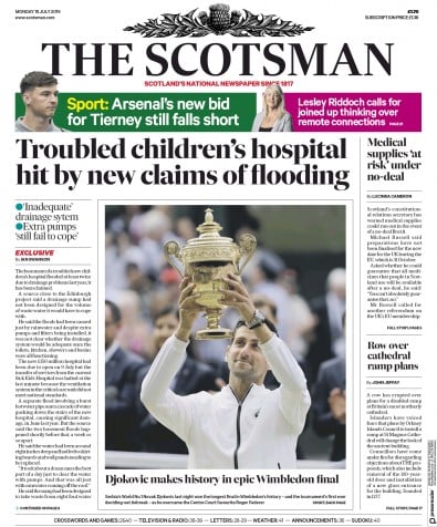 The Scotsman Newspaper Front Page (UK) for 15 July 2019