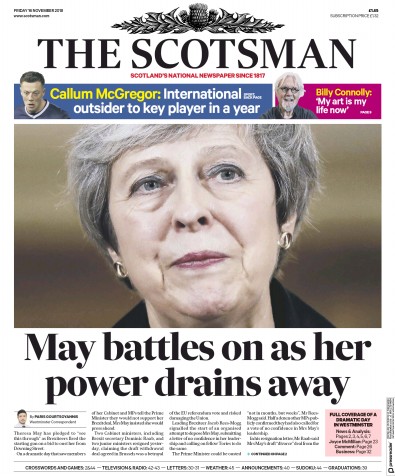 The Scotsman Newspaper Front Page (UK) for 16 November 2018