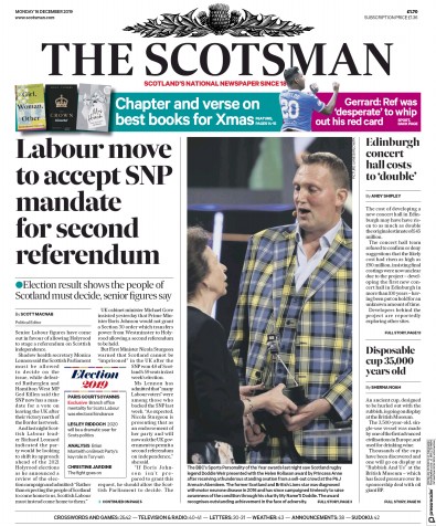The Scotsman Newspaper Front Page (UK) for 16 December 2019