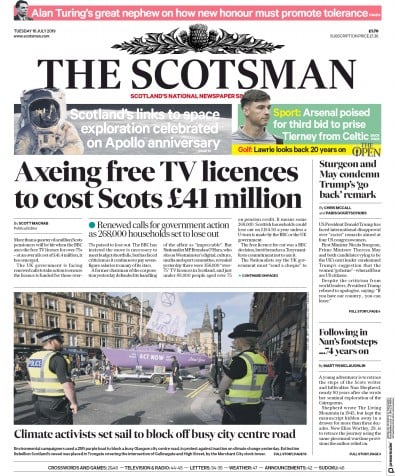 The Scotsman Newspaper Front Page (UK) for 16 July 2019