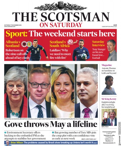 The Scotsman Newspaper Front Page (UK) for 17 November 2018