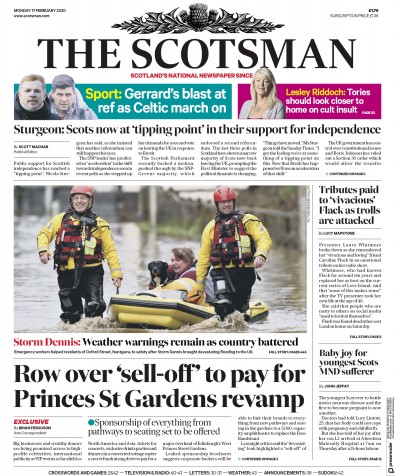The Scotsman Newspaper Front Page (UK) for 17 February 2020